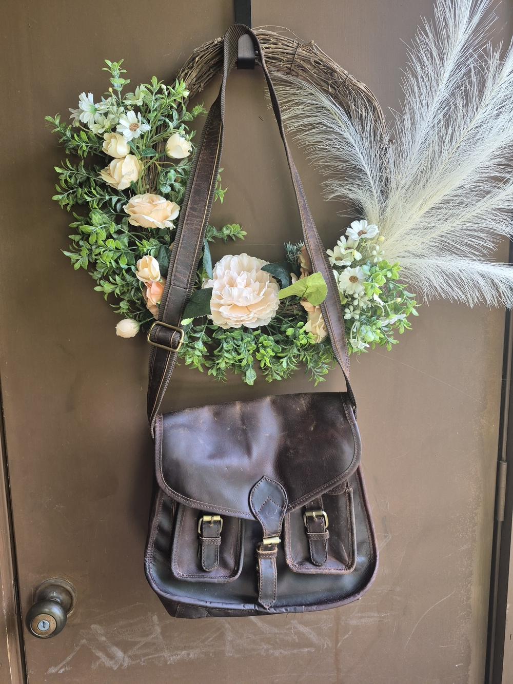 Classic  Brown Leather Messenger Bag - Adjustable Strap